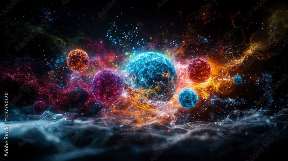 Poster interplanetary communication action cosmic space digital art vibrant universe dynamic scene futurist