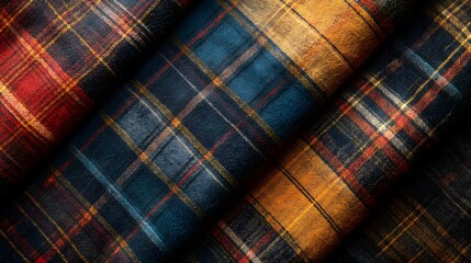 Close-Up of Vibrant Multicolored Plaid Texture 