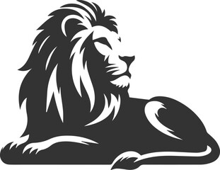 Silhouette of a lion sitting calmly gazing into the distance