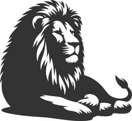 Silhouette of a lion sitting calmly gazing into the distance