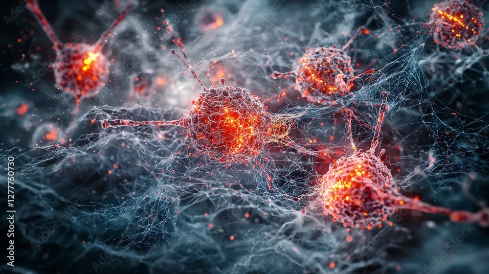 Poster Futuristic visualization of cellular communication in a sci-fi environment digital art abstract concept