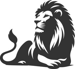 Silhouette of a lion sitting calmly gazing into the distance