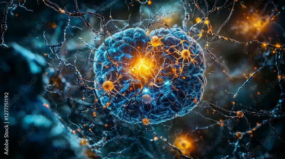 Poster Dynamic neural network visualization virtual space digital art futuristic environment close-up perspective