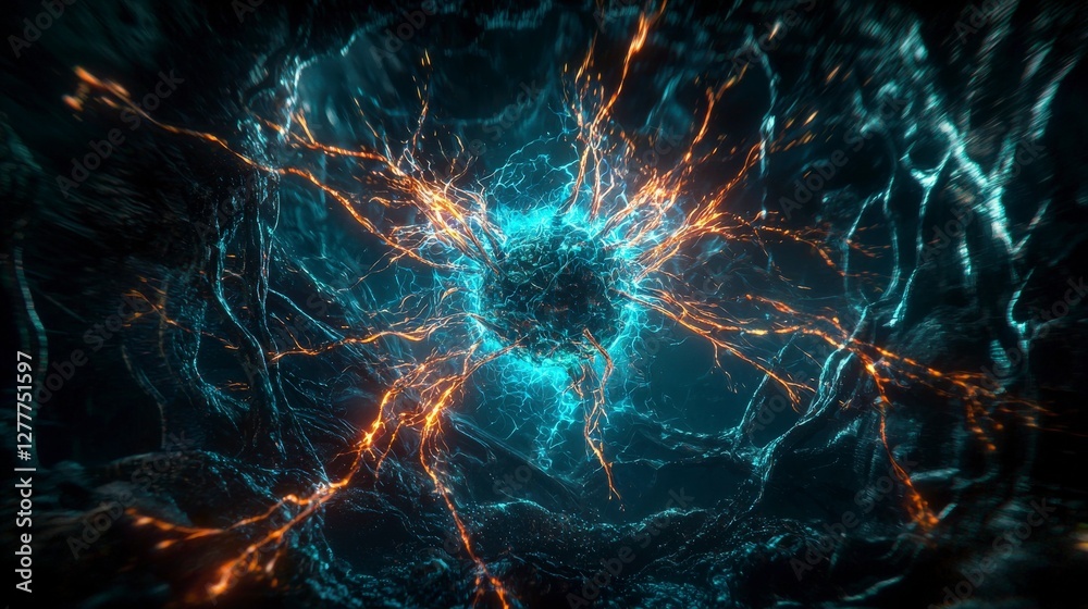 Poster Futuristic regenerative social systems digital realm abstract art neon environment close-up technology concepts