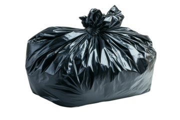 Black trash bag on white background