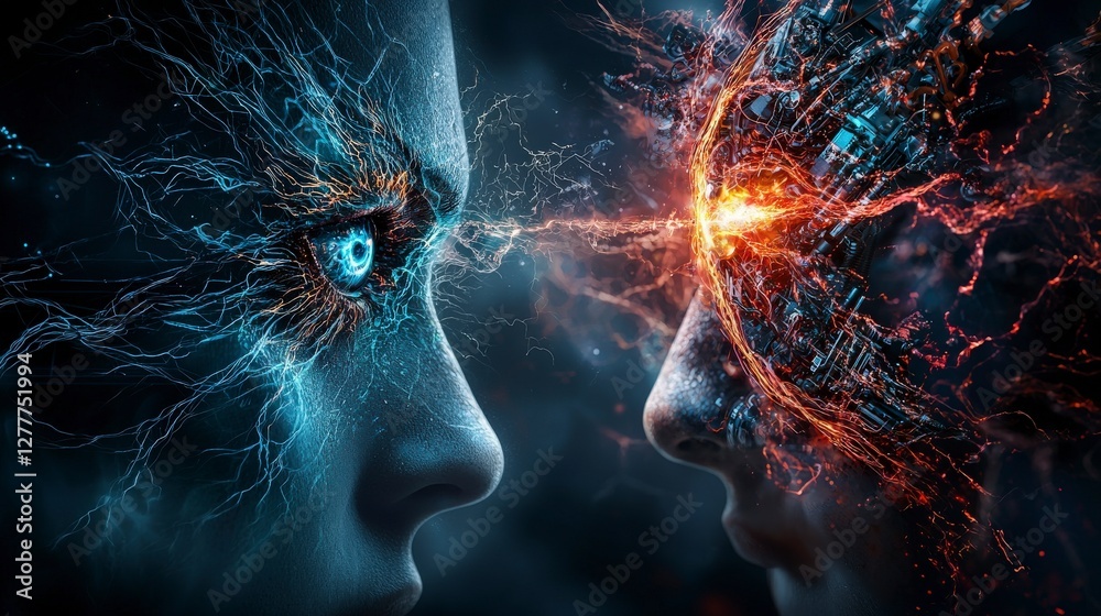 Aufkleber Futuristic cybernetic augmentation showcase in virtual reality sci-fi digital art and tech concepts