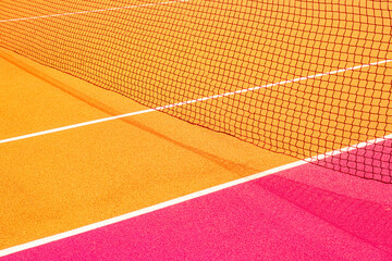 Part of the orange synthetic tennis court with markup