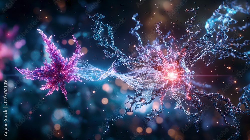 Poster futuristic human-ai symbiosis a neural network journey through digital cosmos abstract concept macro