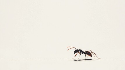 Fototapeta premium Black ant walking on white background, nature study