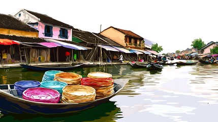 Obraz premium Vibrant Floating Market Scene in Hoi An, Vietnam.