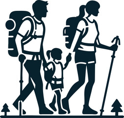 Obraz premium Family Trekking Through Scenic Nature – Editable Clipart