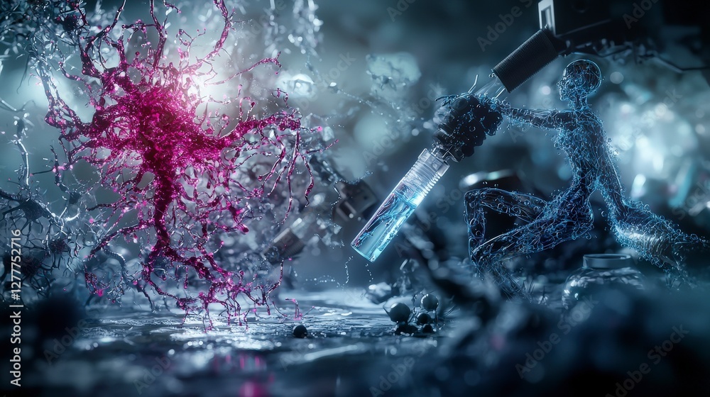 Aufkleber futuristic visualization of human evolutionary potential in a science lab abstract digital art innov