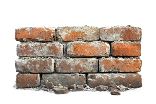 Broken brick wall showcases weathered structure