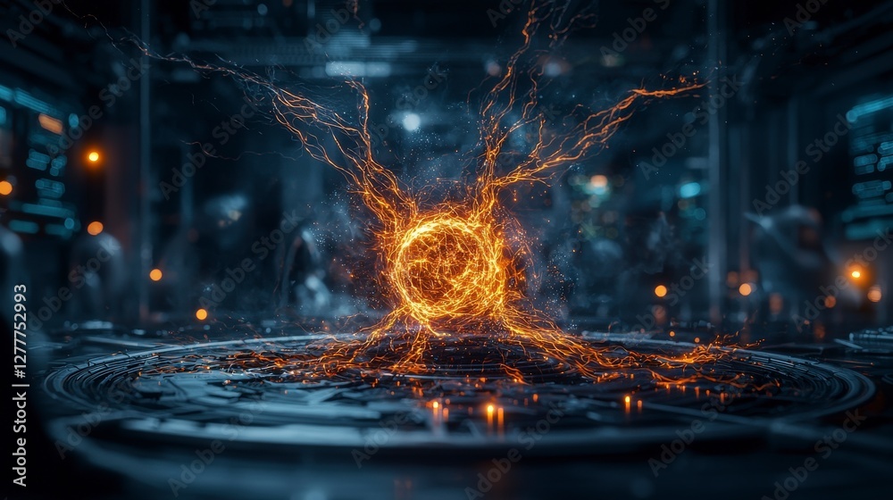 Aufkleber dynamic energy surge visualization futuristic lab digital art sci-fi environment close-up emotion co