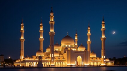 beautiful night view of mosque islamic ramadhan