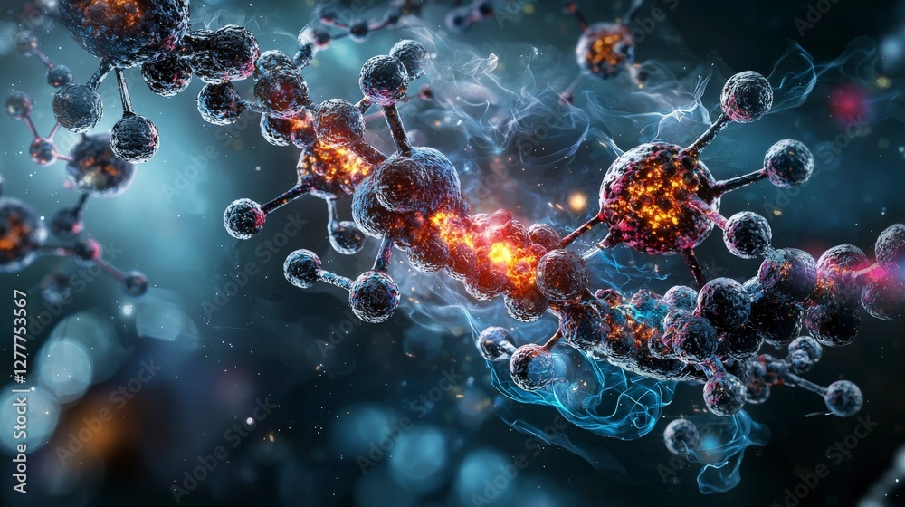 Poster Microscopic interaction of molecules science lab digital art abstract background close-up view innovative concepts
