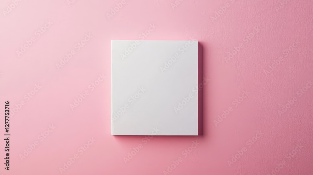 Poster A minimalistic flat lay of a blank notepad with white pages on a pastel pink background, perfect for adding custom text.