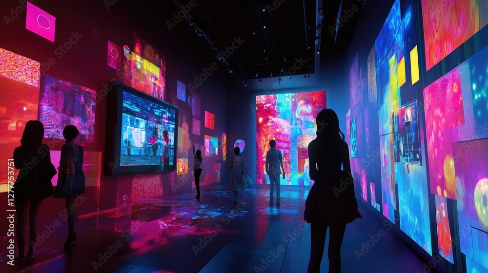 Poster A modern art installation with interactive digital projections and technology-driven features, offering an immersive experience.