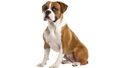 Boxer dog sitting calmly and looking ahead