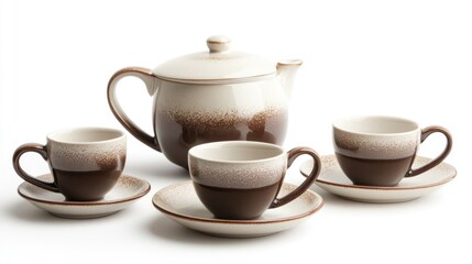 Fototapeta premium Brown and cream tea set, studio shot, white background, beverage service