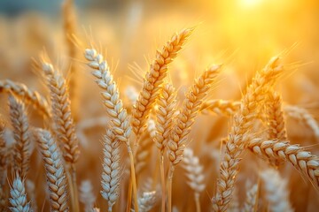 golden wheat field, blue sky, sunny scene
