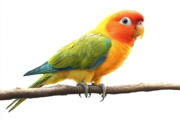 Fototapeta premium Vibrant Sun Conure Parrot Perched on Branch Exotic Bird Colorful Feathers Wildlife