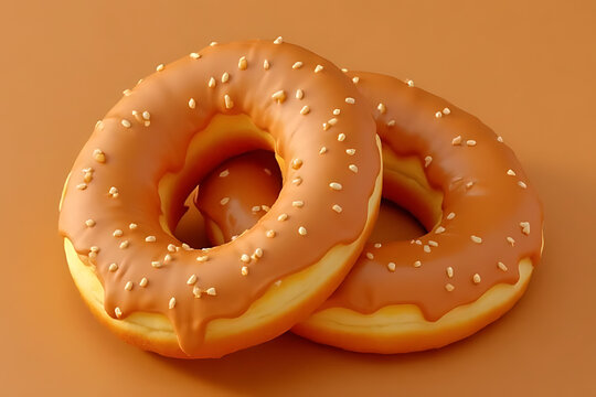 Close-up of a donut with baked goods including pretzels, cookies, and pastries