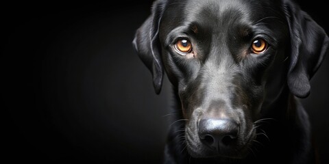 A Striking Close-Up Portrait of a Black Dog with Intense, Golden Eyes, Dark Fur, and a Powerful Muzzle
