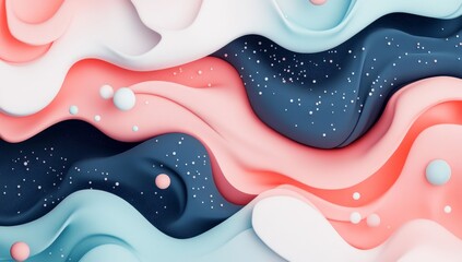 Obraz premium Abstract pastel waves, glitter, spheres, digital art, background, website design