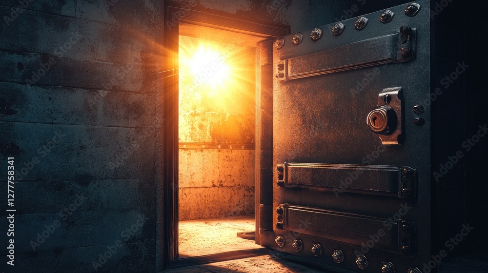 Aufkleber a safe door opens with bright light spilling from within, creating a dramatic and secure atmosphere.