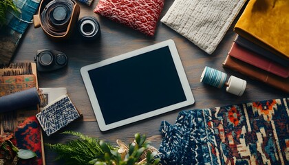 Design materials and tablet compose a modern artisan workspace