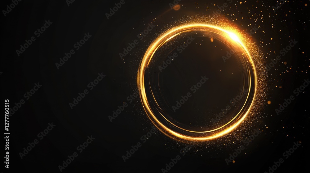 Poster a stunning abstract golden circle light effect on a sleek black background, blending simplicity with