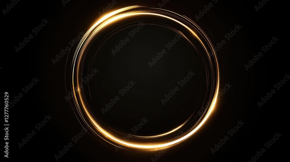 Poster a stunning abstract golden circle light effect on a sleek black background, blending simplicity with