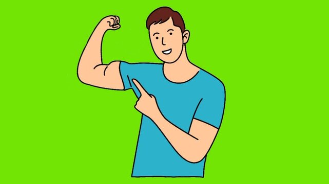 line art animation of Man shows his muscles green background