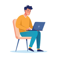 a boy is using his laptop vector	
