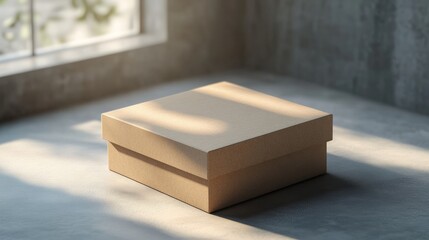 A blank gift box resting on a sleek, minimalistic surface, with soft lighting and a clean, uncluttered look 