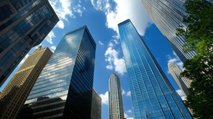 A cityscape with tall skyscrapers during the day 