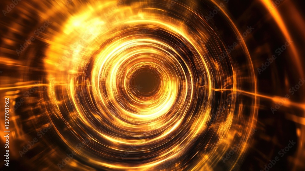 Poster An abstract image of a golden circle light effect on a black background, creating a mesmerizing and dynamic visual display.
