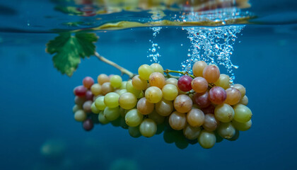 Fototapeta premium bunch of grapes on the vine underwater