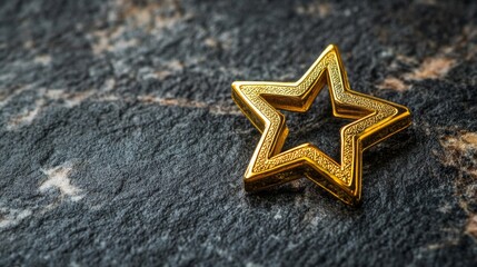 Golden Star Ornament on Dark Marble Background