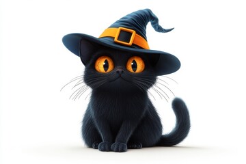 Fototapeta premium Adorable Black Kitten in Witch Hat Halloween Costume Cute Pet Festive Image