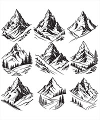 Obraz premium Black and White Mountain Illustration Collection for Outdoor Designs