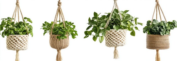 Hanging herb planters, studio shot, white background, home decor