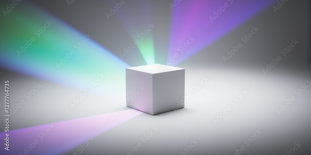 Wall mural alchemy of light minimalist color magic plain white cube transforming into pure light spectrum at on