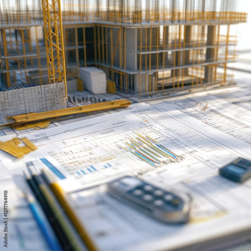 Aufkleber generate a photo realistic image of a construction project featuring a detailed budget report with f