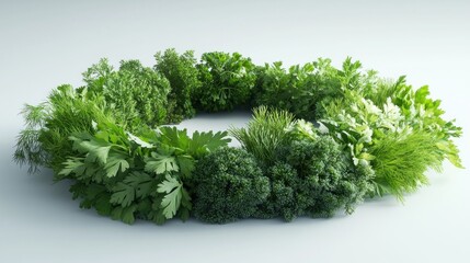 Fototapeta premium Fresh herb ring on white background; food, cooking