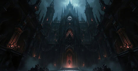 Obraz premium Imposing gothic cathedral looms under a dark stormy sky
