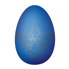 Easter illustration. Easter egg. Blue egg with gold decoration. Isolated on white background.