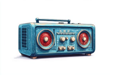 Fototapeta premium Retro style blue radio with analog tuning and vintage details