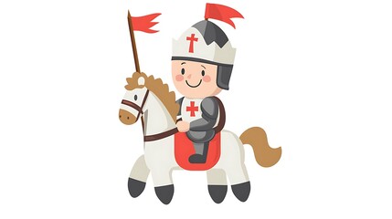 Cute Cartoon Crusader Knight on Horseback